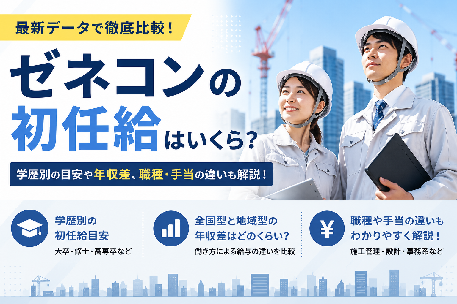 ゼネコンの初任給（手取り）はいくら？大手・準大手・中堅の違いや給与を見るポイントを解説